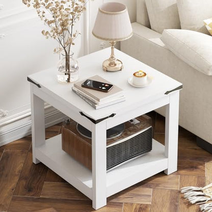 Homieasy End Table, 20x20 Inch Square Side Table for Living Room, White - color: White