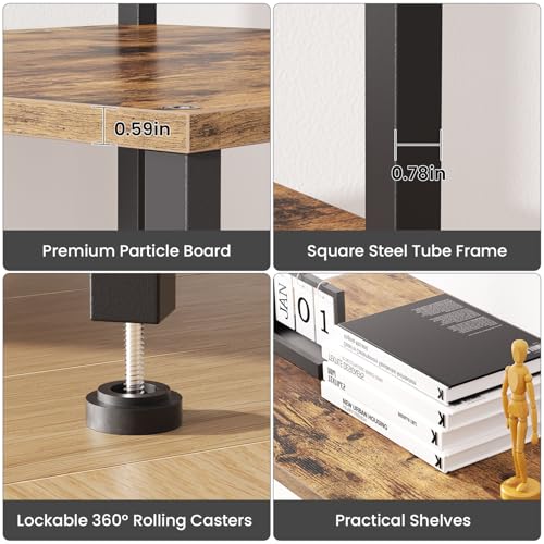 Large Printer Stand with Charging Station, Printer Table for Home Office - color: Rustic Brown, size: Large with Charger