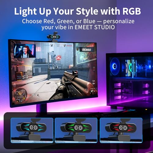 EMEET C60E Dual-Camera 4K Webcam for Streaming, Wide-Angle and Telephoto Cameras, Max 11X Hybrid Zoom & PDAF Autofocus, Remote Control, RGB Lighting, 2 Mics, Ideal for Livestreaming and Online Meeting - style: Dual-Camera w/ Remote