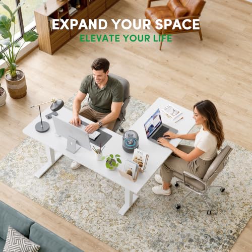 FEZIBO 63" x 55" L-Shaped Standing Desk - Adjustable Corner Desk L Shape, L-Shaped Adjustable Desk with Splice Board, L Shape Standing Desk, White - color: White, size: 63x55