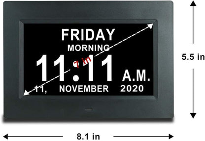 TMC 7 Inch Digital Clock with Day and Date for Elderly - 12 Alarm Options, Auto-Dim, Age Seniors,Elderly, Alzheimer - color: 7"-12 Alarm-black
