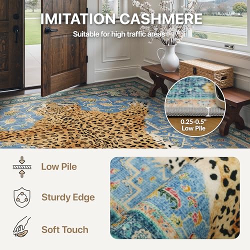 Leopard Rug 2x6 Cheetah Animal Print Rug Washable Runner for Hallway Blue - color: Area Blue, size: 2' x 6' (Rectangular)