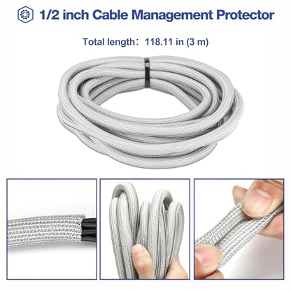 JOTO 10 Feet Cable Management Sleeve -Grey - color: Grey, size: 1 Pack, 120 Inches