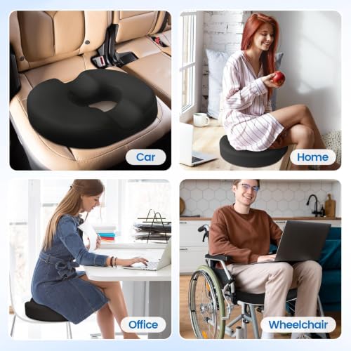 Donut Pillow Seat Cushion, Cooling Gel Memory Foam Chair Cushion, Black - color: Black, size: Large