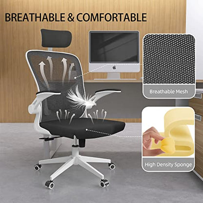 Monhey Ergonomic Office Chair, 90°-125° Tilt Back Home Desk Chair with 360° Swivel & Mute Wheels, High Back Mesh Computer Chair for Adults with Lumbar Support, 330 LBS Capacity (03White+Black) - color: 03white+black