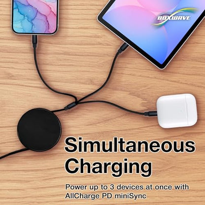 BoxWave Cable Compatible with Logitech Spotlight Presentation Remote - AllCharge PD miniSync (100W), Retractable High-Speed Charging Portable USB Cable - Jet Black