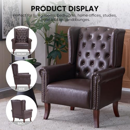 MOJAY PU Leather Accent Chair, Mid-Century Living Room Sofa Chair, Upholstered Arm Chair with Sturdy Wooden Legs, Faux Leather Club Chair for Bedroom Study Home Office Reception (Caramel) - color: Caramel, size: Set of 1