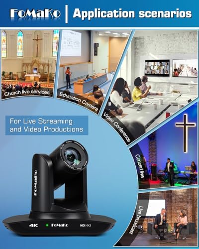FoMaKo 4K HDMI PTZ Camera NDI AI Auto-Tracking(Gen 3), NDI HX3 Certified, 20X Optical Zoom,USB 3.0 LAN HDMI PTZ Camera 4K for Church, Worship, Education, Conferences,(NDI License Included), K20UH - color: Classic Black