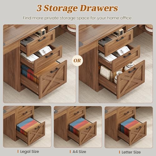 SEDETA Farmhouse 96.5" 2 Person Computer Desk with Drawers for Home Office | Gaming Double Desk with Storage Shelves, Long Two Person Writing Desk, Brown - color: Brown