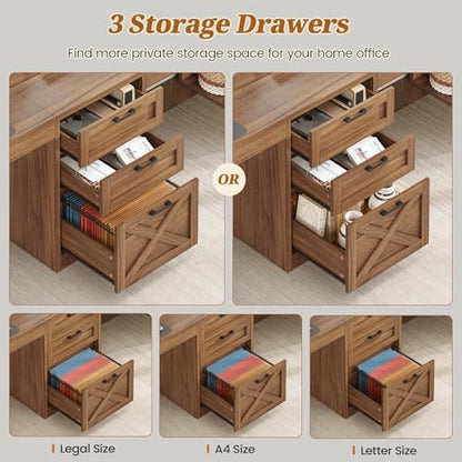 SEDETA Farmhouse 96.5" 2 Person Computer Desk with Drawers for Home Office | Gaming Double Desk with Storage Shelves, Long Two Person Writing Desk, Brown - color: Brown
