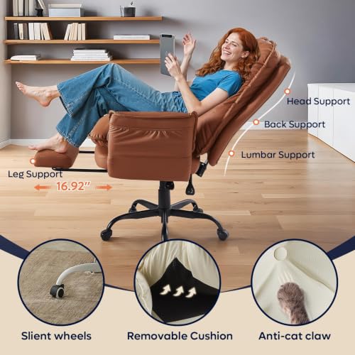 Bestier High Back Executive Chair with Footrest, PU Leather Brown - color: Brown Pu Leather