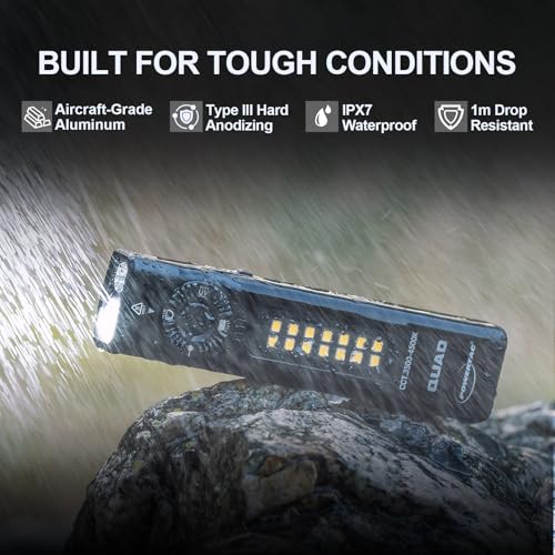 PowerTac Quad 2000 Lumen Flashlight, 4-in-1 Flat Design | USB-C Rechargeable, Multi-Light EDC Light - color: Black