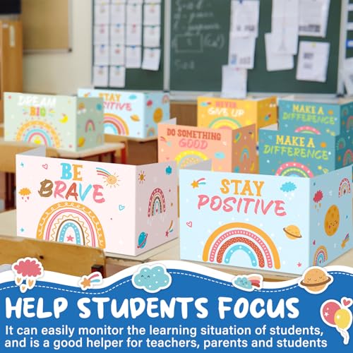 Honoson 24 Pcs Inspirational Privacy Folders for Students | Cardboard Desk Shields with Motivational Words, 6 Designs for Classroom Study, Tri-fold Exam Dividers, Bulk Test Boards - style: Bohemian