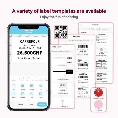Thermal Label Maker - M110 Portable Bluetooth Barcode Label Printer | Labeler Maker Machine for for Small Business, Address, Logo, Clothing, Mailing, with 40x30mm Label, Pink - color: Pink