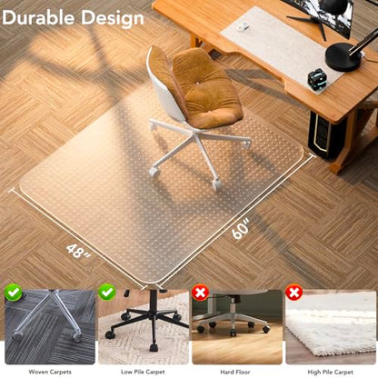 Office Chair Mat for Low Pile Carpet, 48" x 60" Clear Plastic | Floor Protector, Heavy Duty Desk Chair Mat for Rolling Chairs, Smooth Glide Computer Mat for Home Office - size: 48"x60"