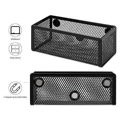 Amazon Basics Magnetic Storage Baskets, Mesh Organizers for Office Supplies and Workspace, 6" x 2.5" x 2.2", Black, 3-Pack - style: Magnetic Storage Bin