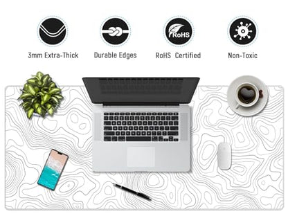 JIALONG White Topographic Large Gaming Mouse Pad, XXL Mousepad, Big Mouse Mat Desk Pad for Keyboard and Mouse, Gaming Computer Laptop PC Desk Office Accessories - color: White Topographic