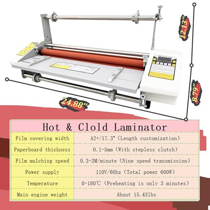 INTSUPERMAI Hot Cold Roll Laminator Laminating Singe Doubel Side Thermal Laminator Laminating Machine with Digital Display Speed Adjustable Temperature 0-180℃ Adjusted 17.3inch/440mm A2+ - style: 17.3inch/440mm A2+