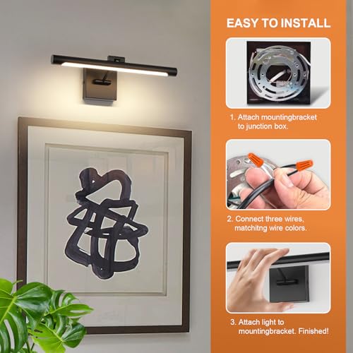Joosenhouse LED Picture Light Fixtures 16.53" Inches Long Modern Black Wall Lamps with Rotatable Lighting Tube Picture Frame Lights for Paintings 7W(50W Eqv.) Hardwired Connection 3000K - color: Black, size: Dimmable 16.53" Long