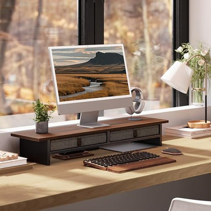Fenge 35 Inch Monitor Stand with Drawer Storage, Computer Riser for Desk - color: Brown