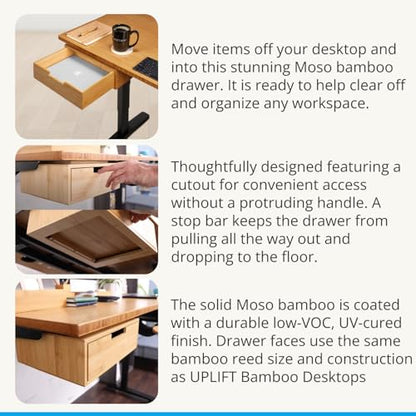 Bamboo Under Desk Drawer – Desktop Storage with 17 lb Capacity and Safety Stop Slide, Undermount Drawer and Standing Desk Accessories for Home Office (Bamboo) - color: Bamboo