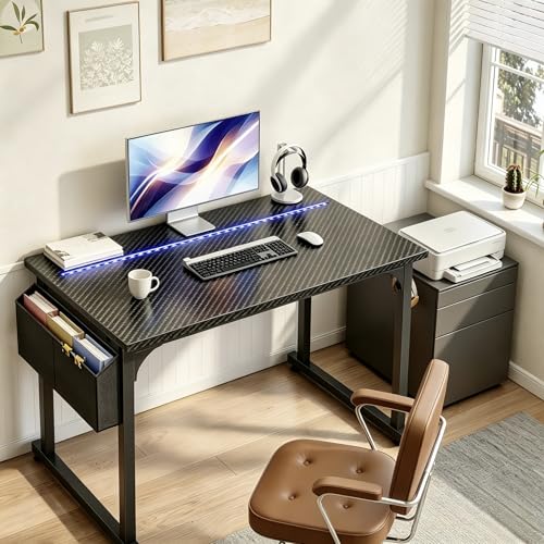 DurayLoly 40" Gaming Desk with Waterproof LED Lights for Bedroom,Black - color: Black, size: 40 IN