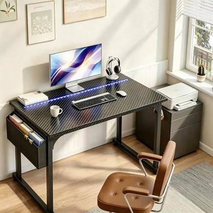 DurayLoly 40" Gaming Desk with Waterproof LED Lights for Bedroom,Black - color: Black, size: 40 IN