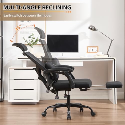 Qulomvs Ergonomic Office Chair with Massage&Heated Lumbar Support, Kneading Massage Office Chair with Foot Rest, Reclining Home Office Desk Chair Adjustable Mesh Computer Desk Chair with Wheels - color: Black With Massager