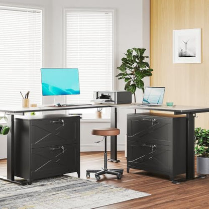 BYNSOE 2 Drawer Lateral File Cabinet Metal Filing Cabinet with Lock Office Home Steel Lateral File Cabinet for A4 Legal/Letter Size Lockable Wide Metal Cabinet,Assembly Required - color: Black, size: 2 Drawers-3