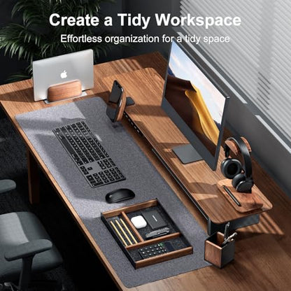 UPERGO Walnut & Aluminum Valet Tray, Desk Drawer Organizer Tray for Desk