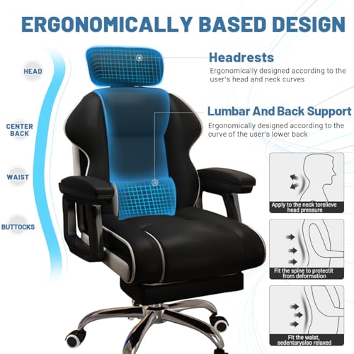 Executive Computer Chair Home Office Desk Chair,Adjustable Angle, Ergonomic Adjustable Height PU Leather Chairs with Cushions Armrest for Long Time Seating-High Office Chair with Footrest - color: Black