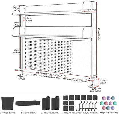 Clamp On Desk Organizer Shelf, Desk Extender Pegboard Workstation,Computer Desk Accessories for Office, Privacy Panel for Gaming Desk,Clamp-on 23.6/31.5/39.3in Desktop Shelving System, Black (Size :