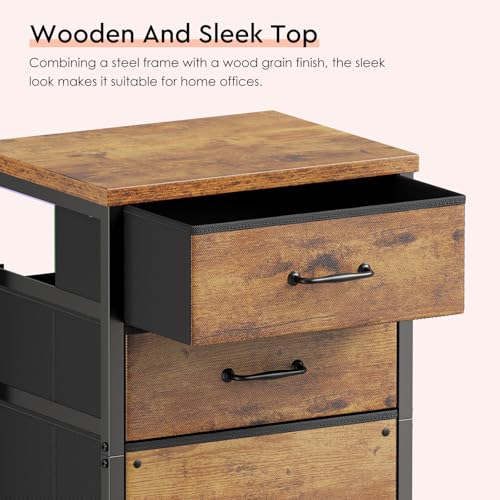 Maihail 3 Drawer File Cabinet with Wheels with Open Storage Shelf, Rustic Brown2 - color: Rustic Brown2