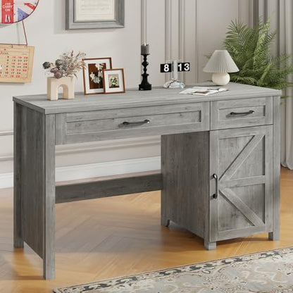 Vabches Farmhouse 47" Executive Desk with Storage Cabinet, Grey - color: Grey, size: 47" W