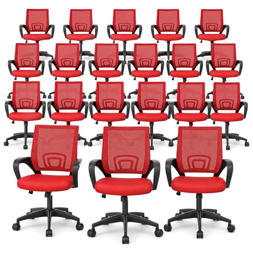 Magshion Ergonomic Office Chairs 20 Pack, Mid-Back Mesh Desk Chair, Red | Adjustable Swivel Computer Chair, Lumbar Support & Breathable Backrest, For Gaming, Work, Study, 300 LBS Capacity - color: Red, size: 20 Pack
