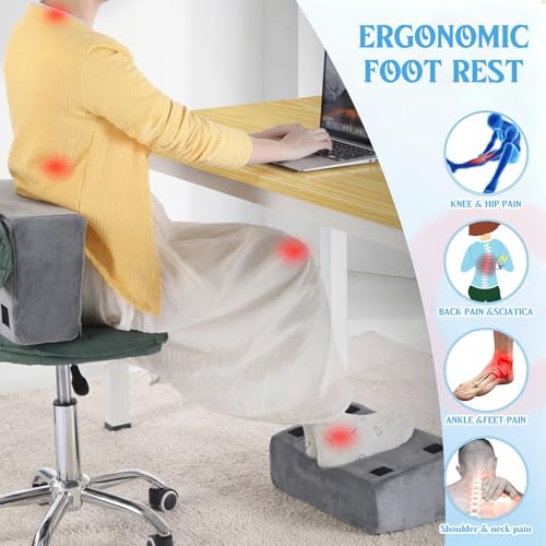 Novabright Foot Rest Under Desk, 3 Height Adjustable Ergonomic Foot Stool with Gel Textured Top and Cozy Pocket, Non-Slip Foam Footrest for Office Home Car(15" X 9" X 17.7",Parallel,Gray) - color: Gray, size: 15" X 9" X 17.7", style: Parallel