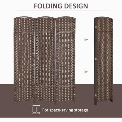 HOMCOM 3 Panel Room Divider 6 Ft Privacy Screen Hand-Woven Brown | Folding PP Wall Partition, Pine Wood Frame, Freestanding Room Separator, Bedroom Home Office, No Assembly - color: Brown, size: 3 Panel