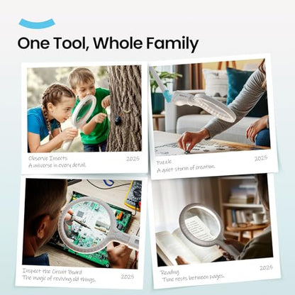 ARTDOT 2-in-1 Magnifying Glass with Light and Stand for Close Work,Large Lighted Magnifier,Desk Magnifying Lamp for Crafting, Puzzles, Diamond Painting, Miniature Painting, and Reading - color: White (2 in 1)