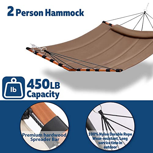 TegerDeger 12FT 2 Person Hammock with V Shaped Spreader Bar -Brown - color: Brown