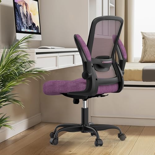Ergonomic Office Chair w/Adjustable Lumbar, Flip Armrest, 135° Recline - color: Purple