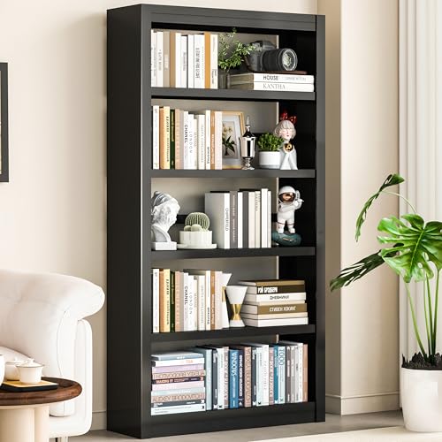5 Tier Metal Bookshelf,69'' Tall Heavy Duty Bookcase with Adjustable Shelves,Black Large Modern Bookshelves,Industrial Open Bookcases for Library,Office,Study Room,Living Room - color: Black, size: 69" New