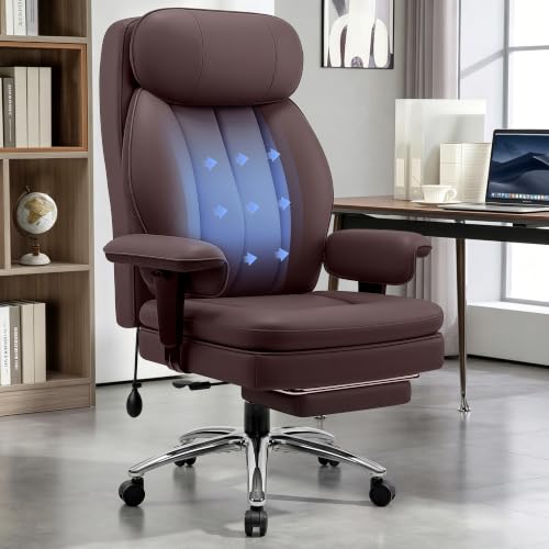 Big and Tall Office Chair with Lumbar Support Ergonomic Computer Desk Chair - color: Coffee