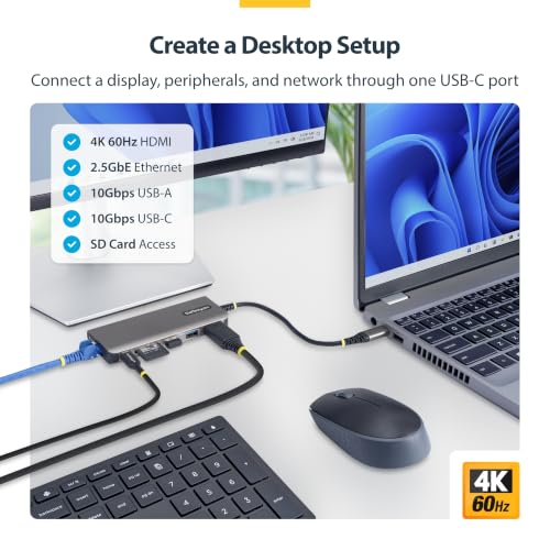 StarTech 6-in-1 USB-C Mini Dock, 4K HDMI, 140W PD, 10Gbps, 2.5GbE, SD