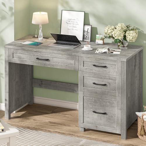 Vabches Farmhouse 47" Computer Desk, Executive Desk with File Drawer, Grey | Workstation, Charging Station, for Study, Home Office - color: Grey
