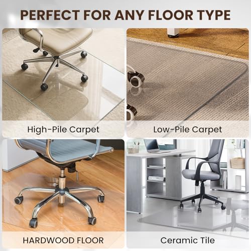VASUHOME Heavy-Duty Tempered Glass Chair Mat, 31 x 48 Inch Large Office Floor Mat for Carpet or Hardwood Floors, 1/5" Thick with 12 Anti-Slip Pads - size: 31" x 48" w/o Lip