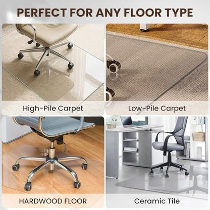 VASUHOME Heavy-Duty Tempered Glass Chair Mat, 31 x 48 Inch Large Office Floor Mat for Carpet or Hardwood Floors, 1/5" Thick with 12 Anti-Slip Pads - size: 31" x 48" w/o Lip