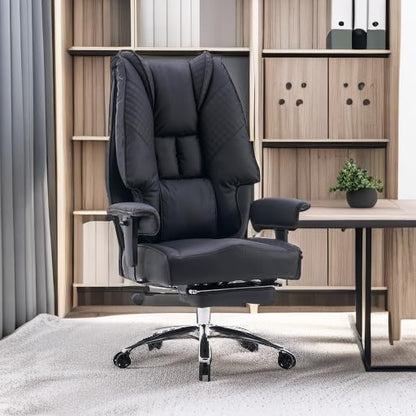 EXCEBET Big and Tall Office Chair 400lbs Wide Seat, Leather High Back Executive Office Chair with Foot Rest, Ergonomic Chairs Lumbar Support for Lower Back Pain Relief (Black) - color: Black