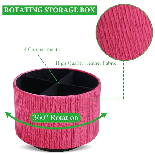 Round Leather Art Supply Organizer,Remote Control Holder,360 Degree Spinning,Multi-Functional Pencil Holder,4 Compartments Desktop Stationary Organizer(1-Vertical Wood Red) - color: 1-Vertical Wood Red