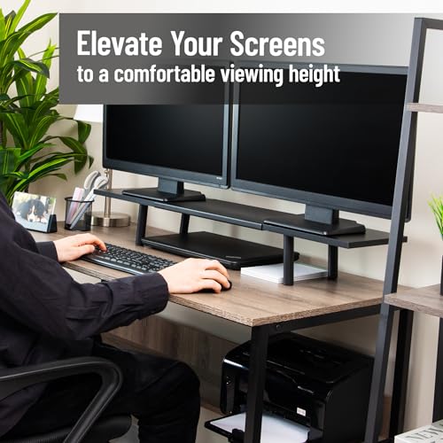 Mind Reader Extendable Monitor Stand, Adjustable Desktop Riser for Dual Monitors, Printers, Laptops, TV, 31.5–40 Inch Width, 88 lb Capacity, Metal and MDF Wood, Black