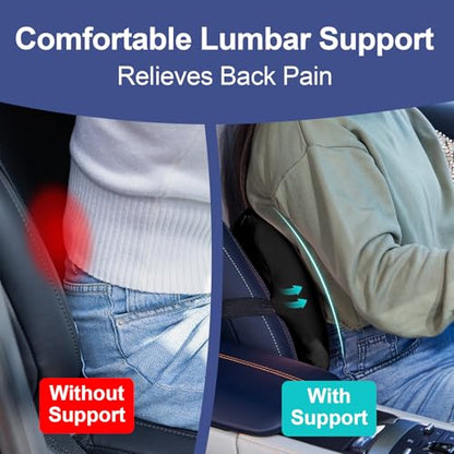 BYMECOST Lumbar Support Pillow for Car, Memory Foam Car Back Cushion - color: Black Brushed Fleece